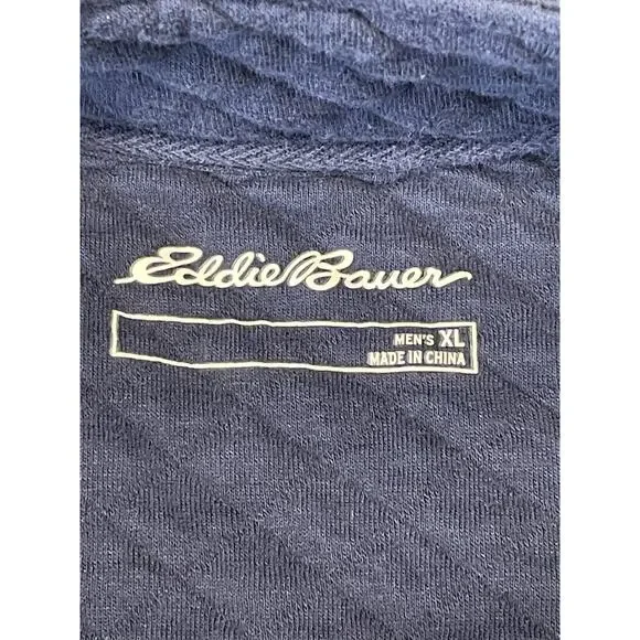 Eddie Bauer Sweater Adult XL Blue Quilted 1/4 Button Long Sleeve Pullover-Casual - Picture 8 of 10